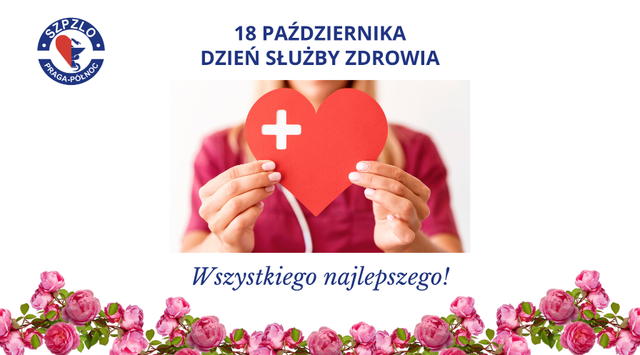 Pracownik służby zdrowia trzyma serce i życzy Wszystkiego Najlepszego!