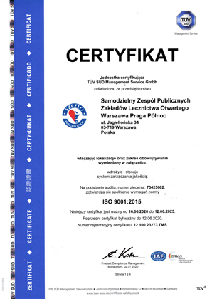 skan certyfikatu ISO 9001:2015